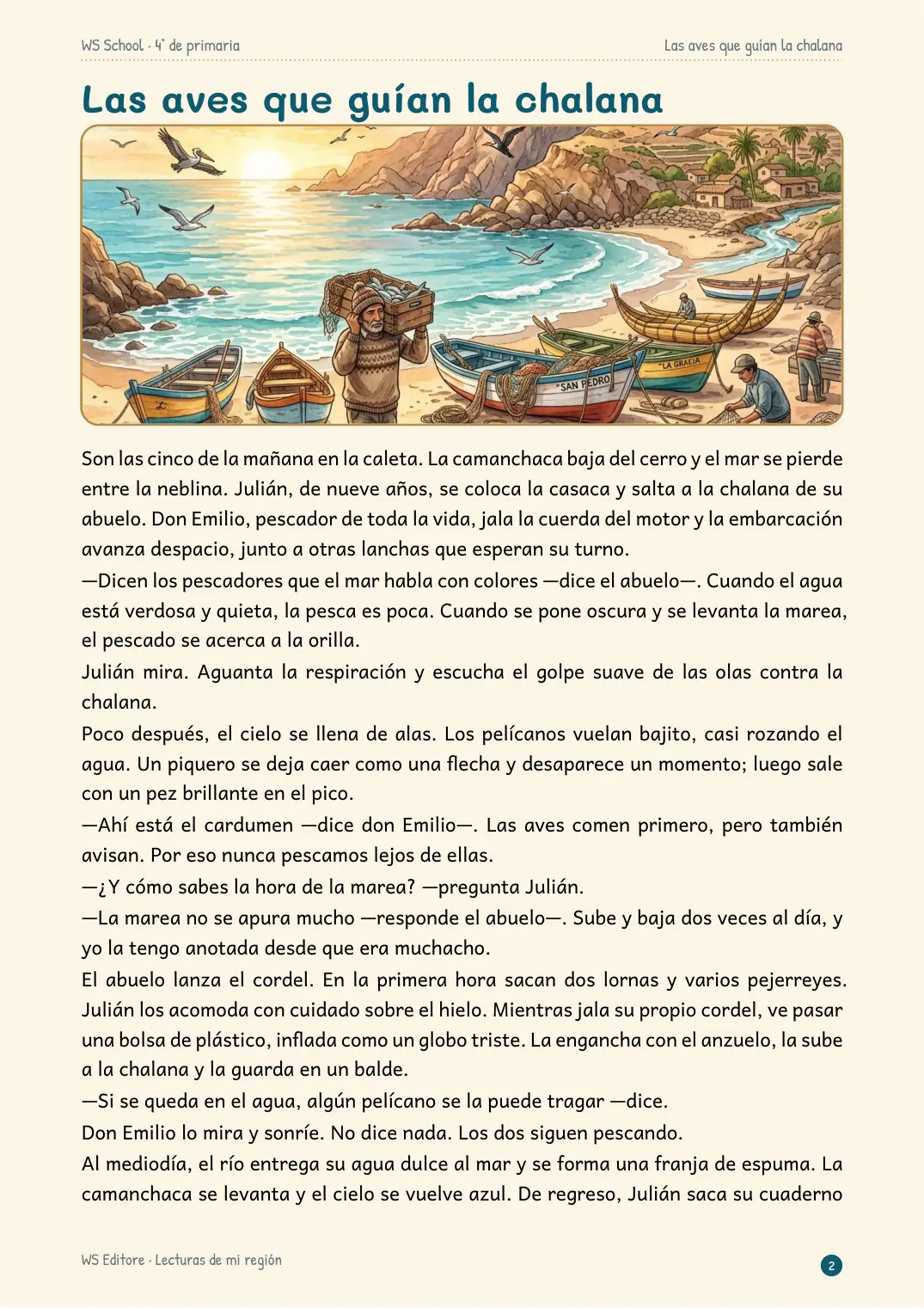 Página real 2 del material · Lectura · Las aves que guían la chalana